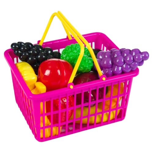 Set Jucarie Cos de Supermarket cu Fructe, 18 bucati