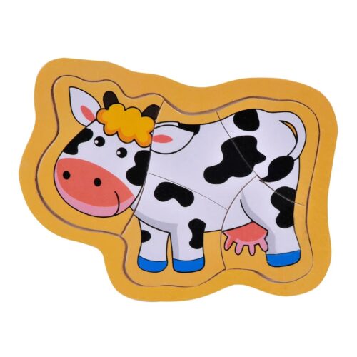 Puzzle Vacuta, din Lemn, 5 piese, 13 x 17 cm