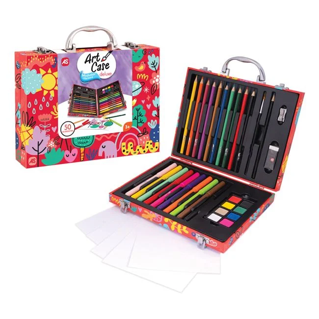Kit de Colorat HappiHobbi din Lemn Deluxe My World, 50 Accesorii