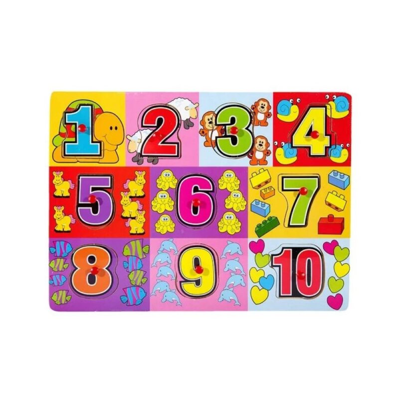 Puzzle din Lemn cu Cifre, 10 piese, 30 x 22cm
