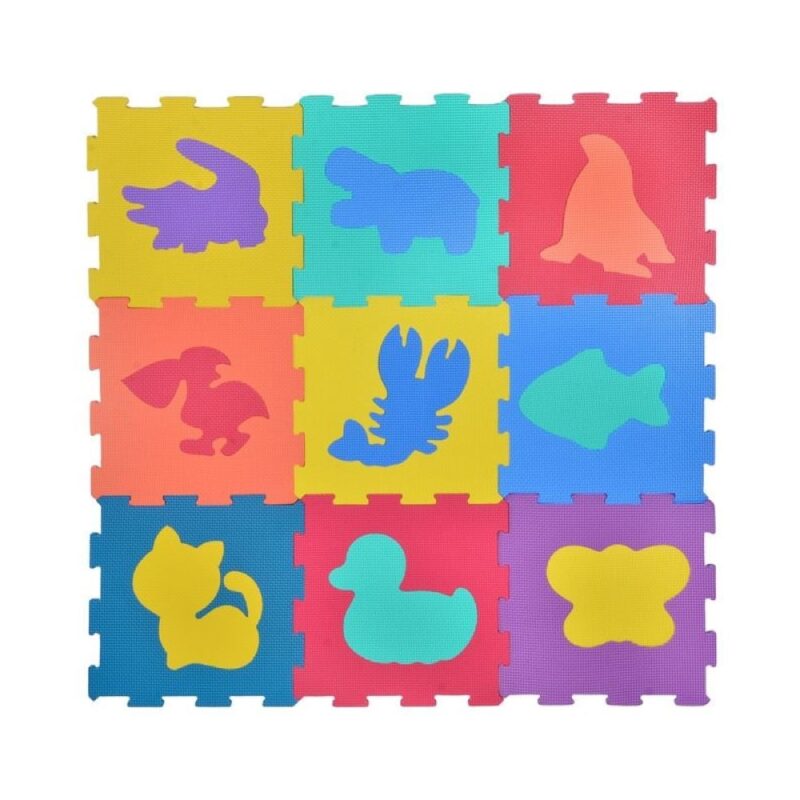 Covor Puzzle Animale pentru Copii, 9 bucati, 31.5 x 31.5cm