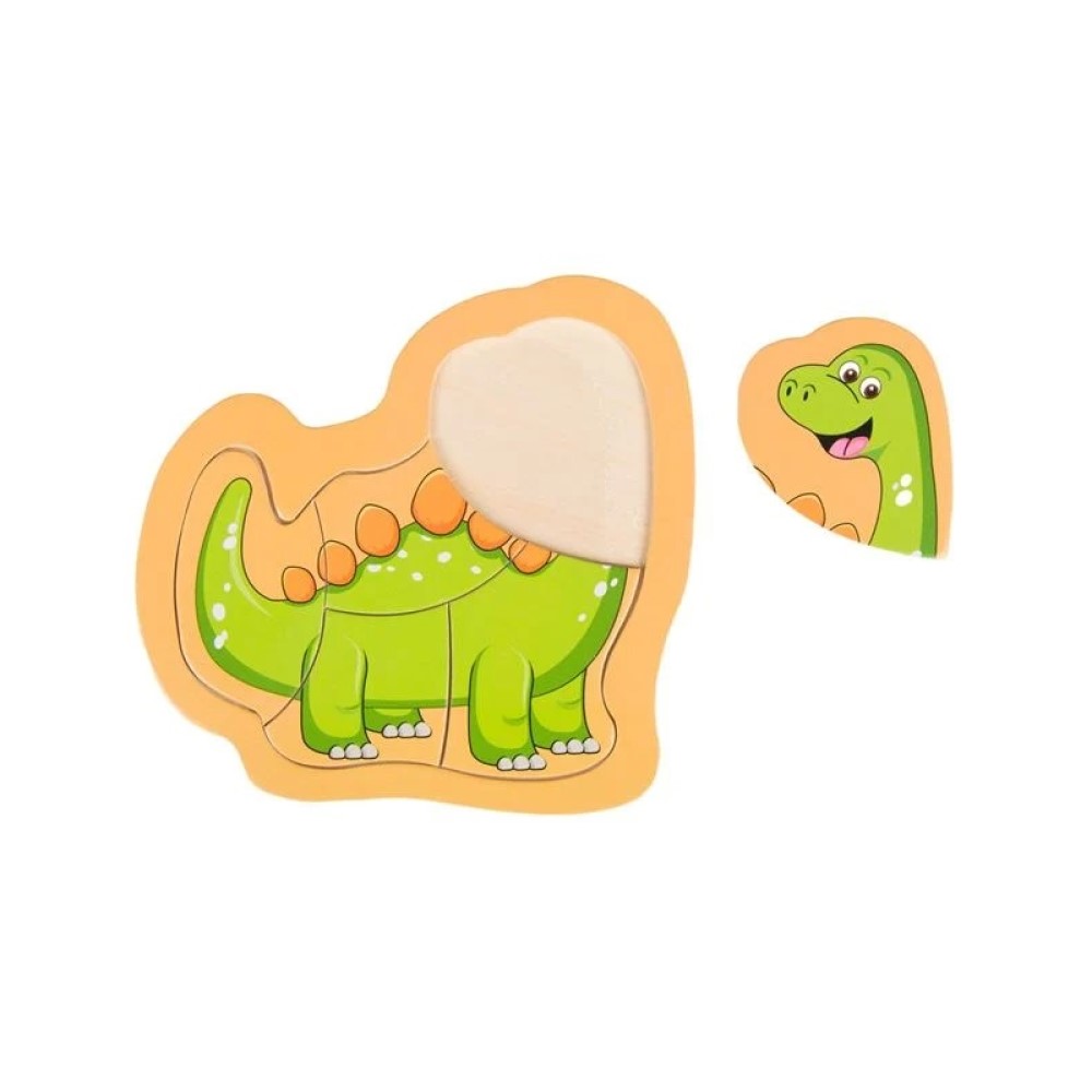 Puzzle Dinozaur din Lemn, 5 piese, 14.5 x 14 cm - imagine 2