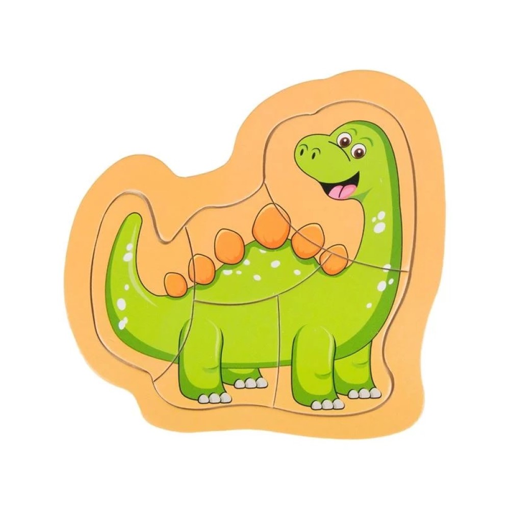 Puzzle Dinozaur din Lemn, 5 piese, 14.5 x 14 cm