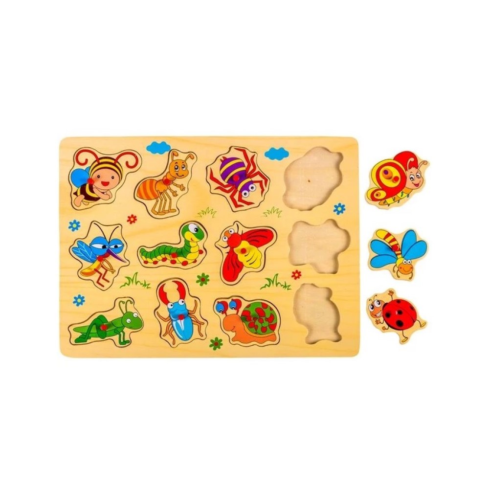 Puzzle din Lemn cu Insecte, 12 piese, 30 x 22cm