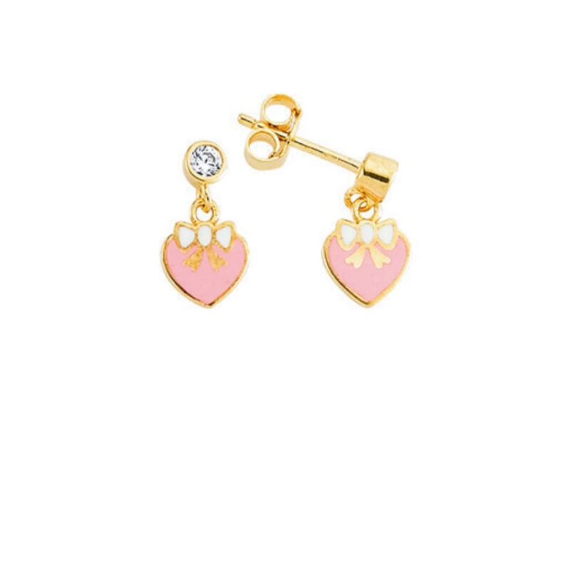 Cercei aur galben copii inimioare roz DA467