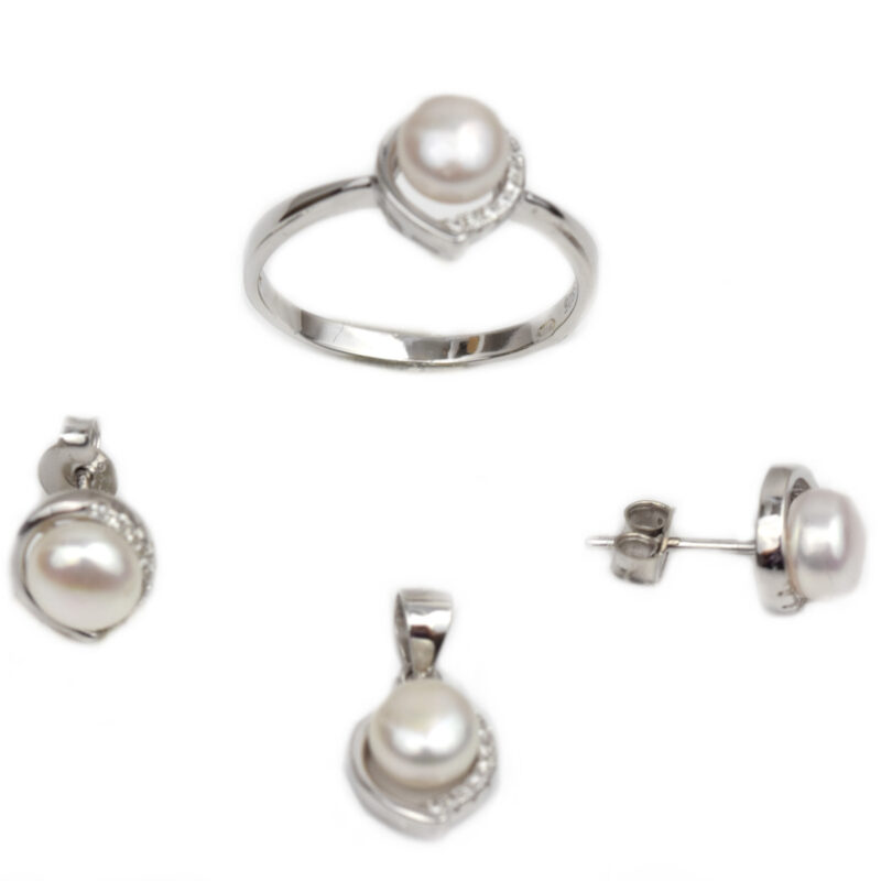 Set argint rodiat cu zirconia si perle DA213