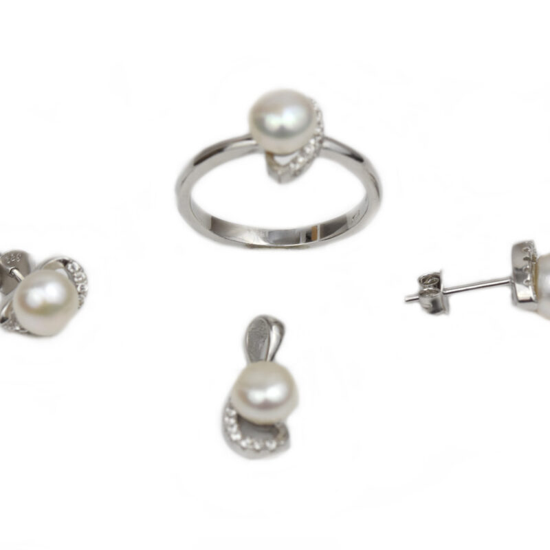 Set argint rodiat cu zirconia si perle DA221