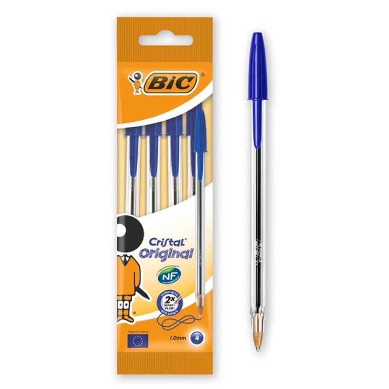 Set 4 Pixuri BIC Cristal Ballpen cu Cerneală Albastră