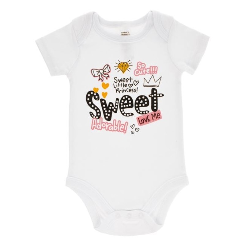Body Alb din Bumbac cu Mâneci Scurte „Sweet Little Princess” pentru Bebeluși