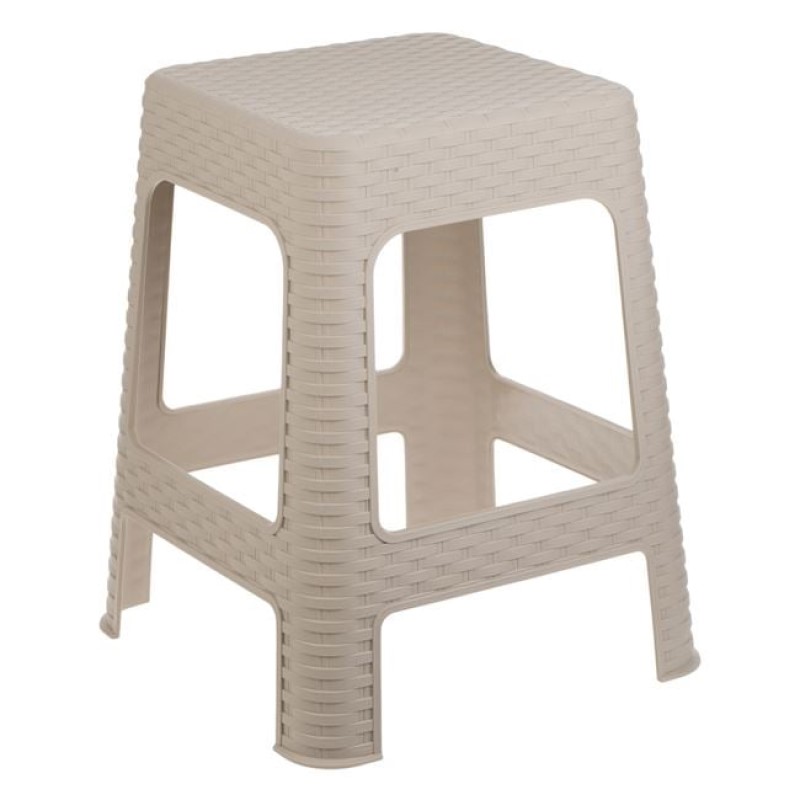 Taburet Bej Mat de Tip Ratan, din Plastic, 36.5x36.5x46cm