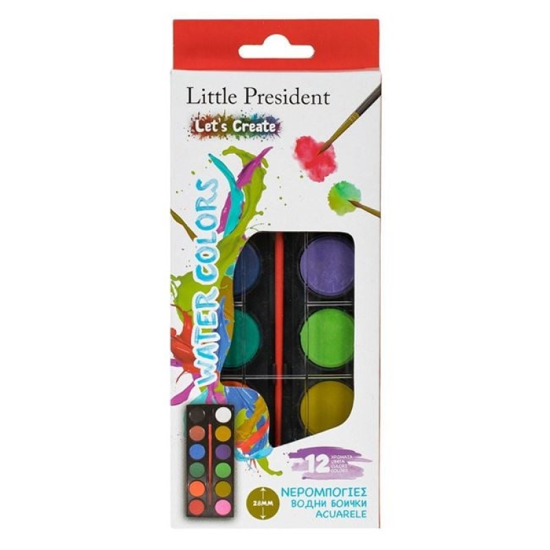 Pensula si Paleta Little President cu 12 Acuarele Diferite Culori