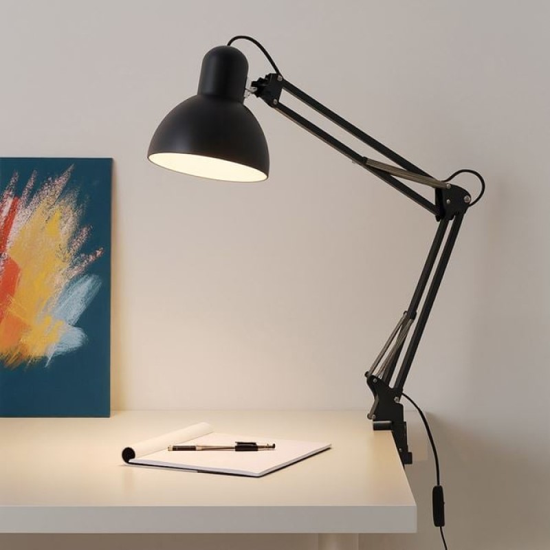 Lampa de Birou cu Clips si Brat Pliabil Neagra 15,5x15cm