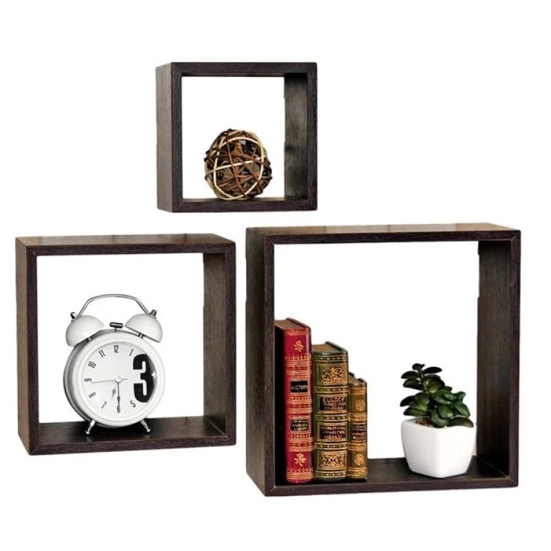 Rafturi Cub Suspendate de Perete din MDF Maro Inchis 3buc