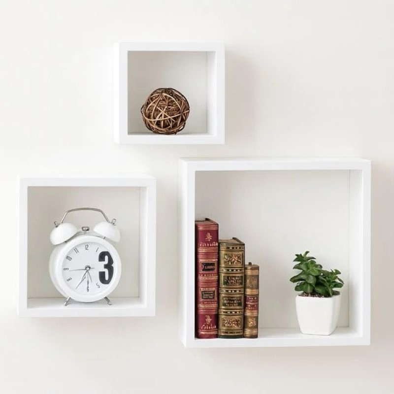 Rafturi Cub Suspendate de Perete din MDF Albe 3buc