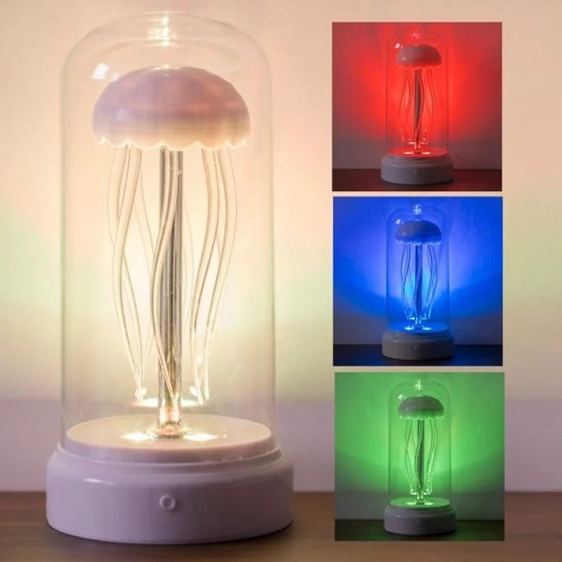 Lampa de Veghe LED Meduza Alba cu Lumina Colorata de Masa Cupola 10x20cm