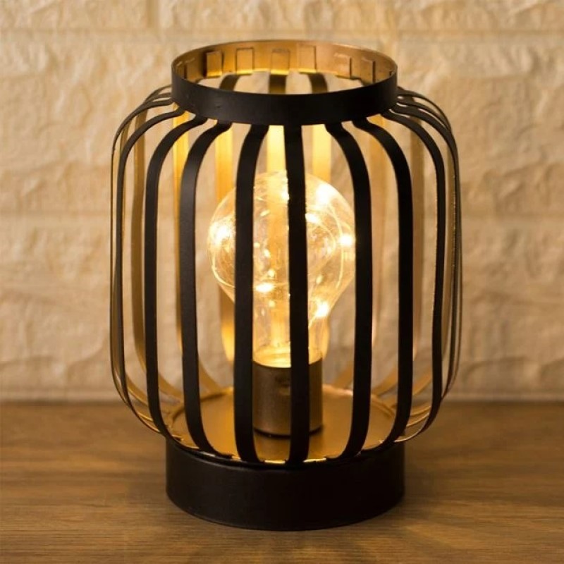 Lampa Metalica Neagra Roz Aurie cu 8 Becuri LED de Masa si Baterii 13.5x17cm Alb Cald