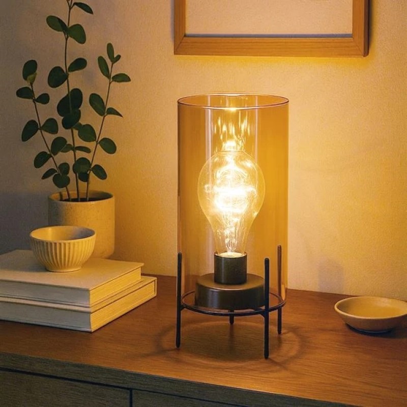Lampa de Masa din Sticla cu 10 Becuri LED si Baza Metalica 10x23cm Alb Cald