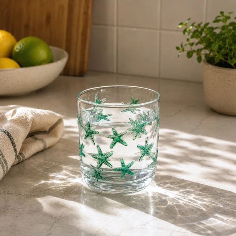 Pahar din Plastic Transparent cu Model Stelute de Mare 400ml 1