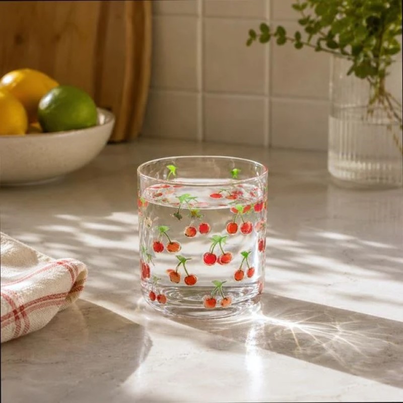 Pahar din Plastic Transparent cu Cirese 400ml